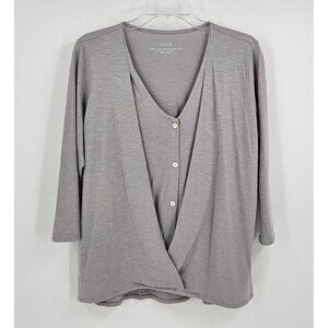 New Pure Jill Womens Sz S Pearl Grey Cross Button Bag Front Top Stretch